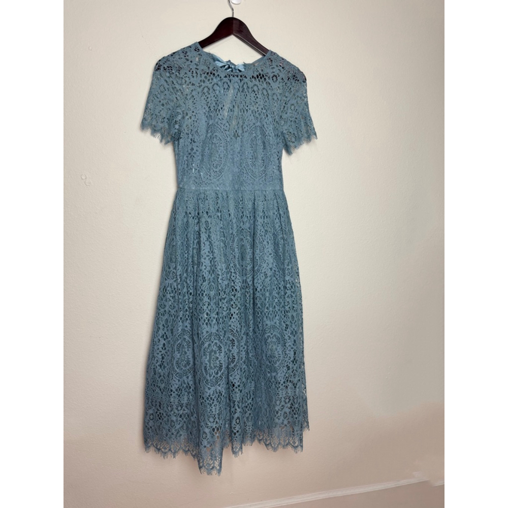 ASOS Women Lace Midi Dress Powder Blue Size 6 Wedding Guest Classic Cottagecore